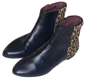 SABRINAS Ankle Boots Leather Calf Hair Fur Leopard Spain Womens 38 US 7.5 Black